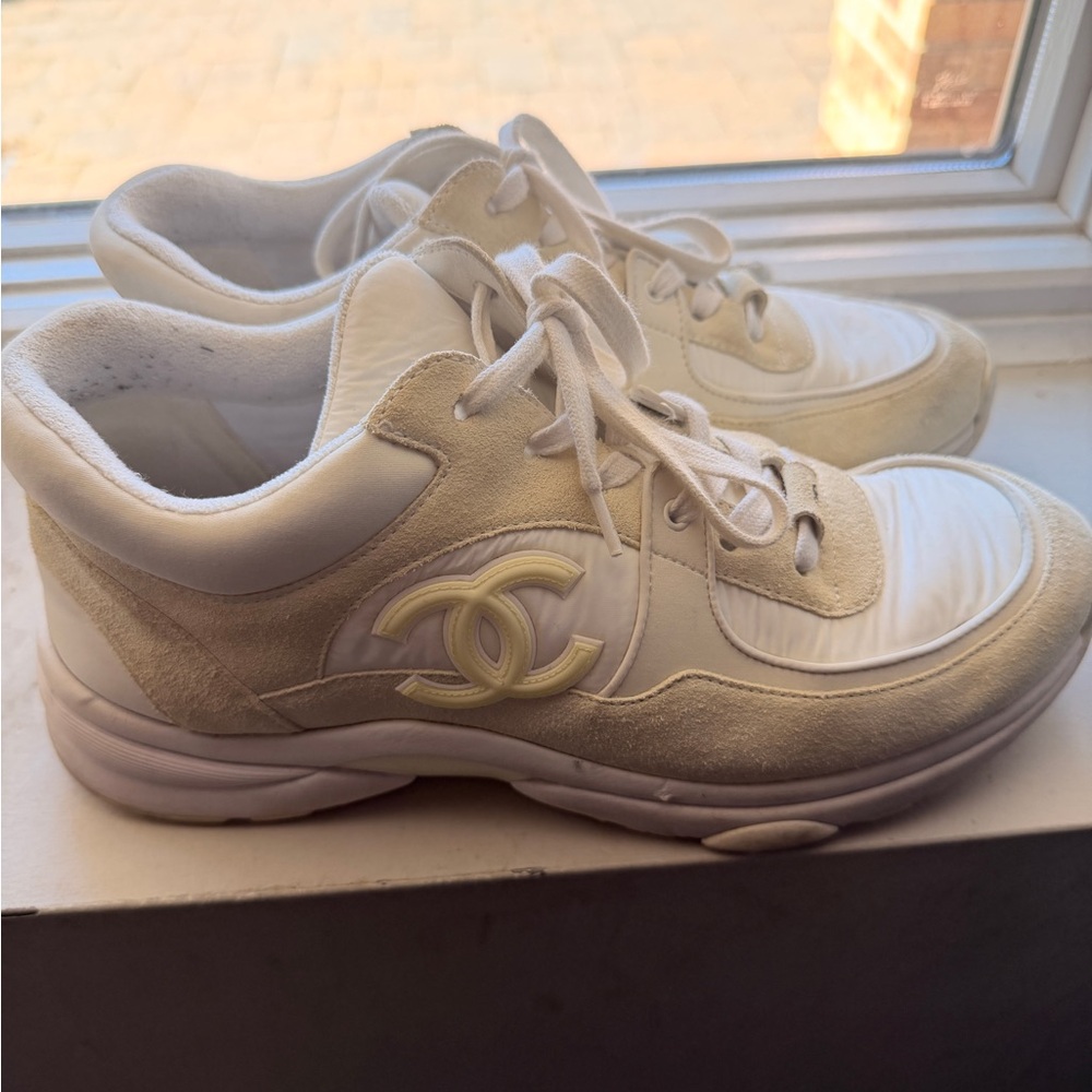 CHANEL Women's Cream and White Sneakers